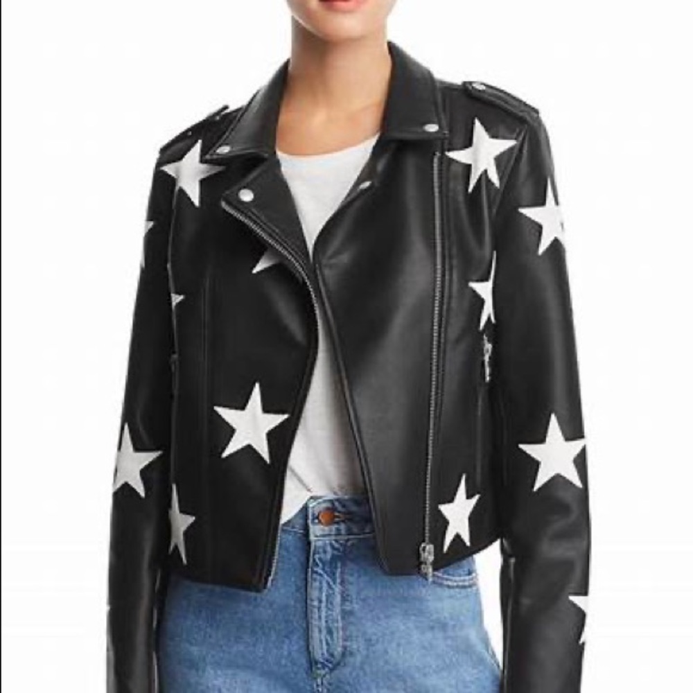Blank NYC Black w/White Star Leather Moto Jacket